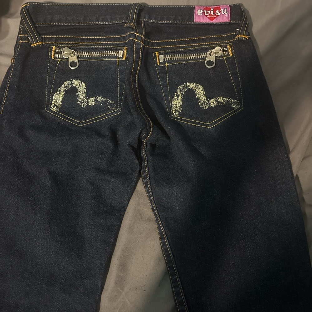 Evisu Women's Dark Blue Jeans with Gold Accents